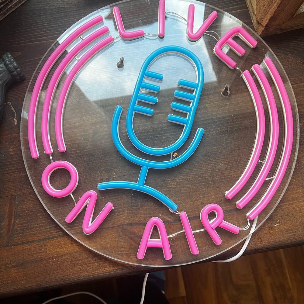 Pink and Blue Neon 'Live On Air' Sign